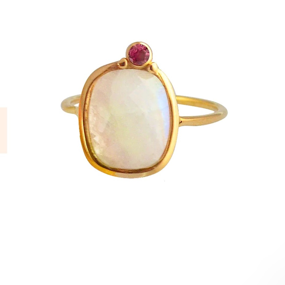 moonstone and tourmaline 18k gold-plated ring size 5.5